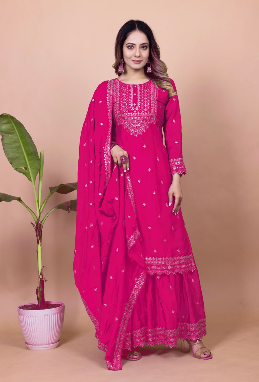 Yash Enterprise Pink Chinon Silk Embroidery Party Wear Suit Set  Grab2Buy Yash Enterprise Grab2Buy