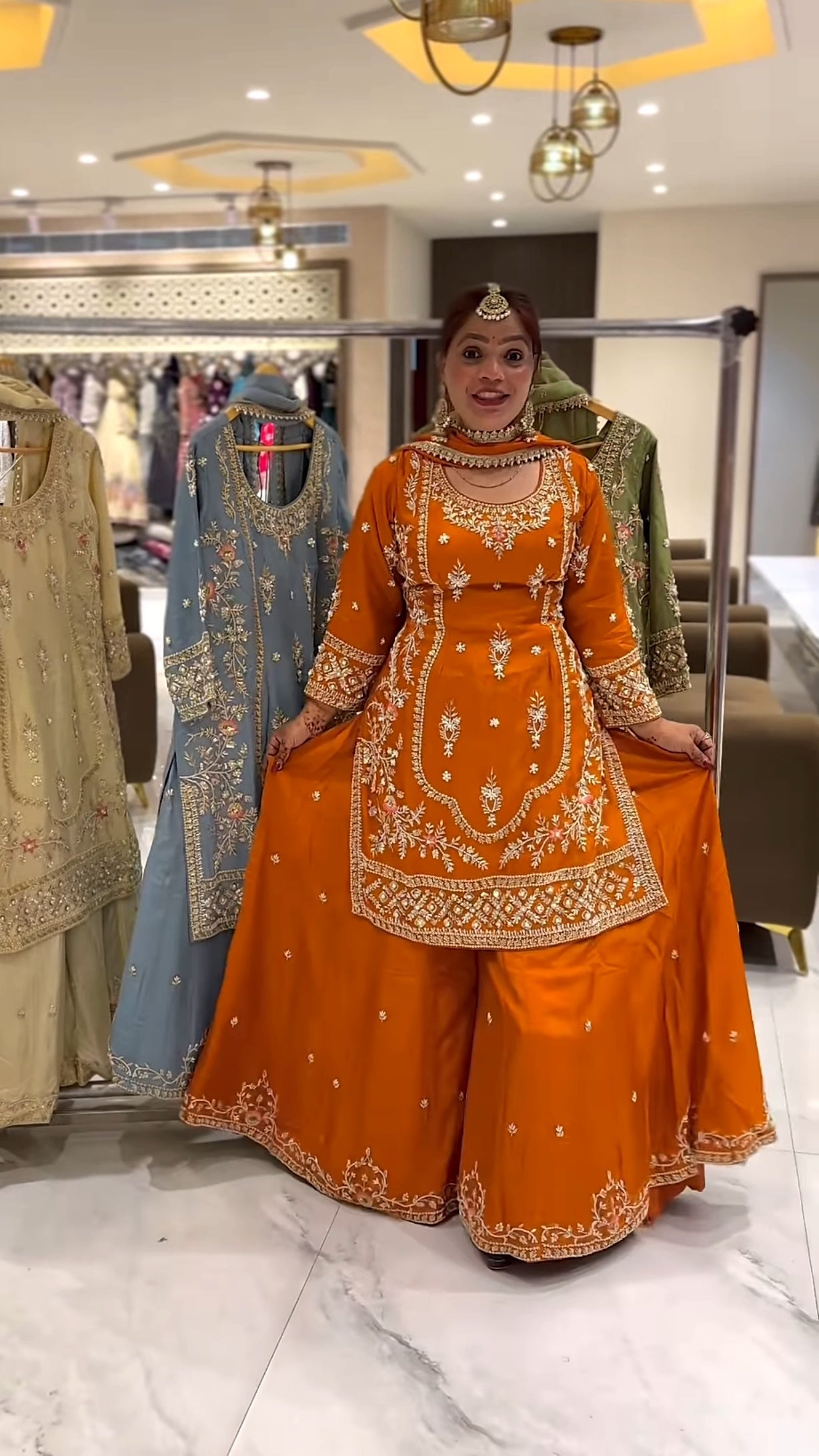 Yash Enterprise Orange Natural Crep Embroidery Party Wear Suit Set  Grab2Buy Yash Enterprise Grab2Buy