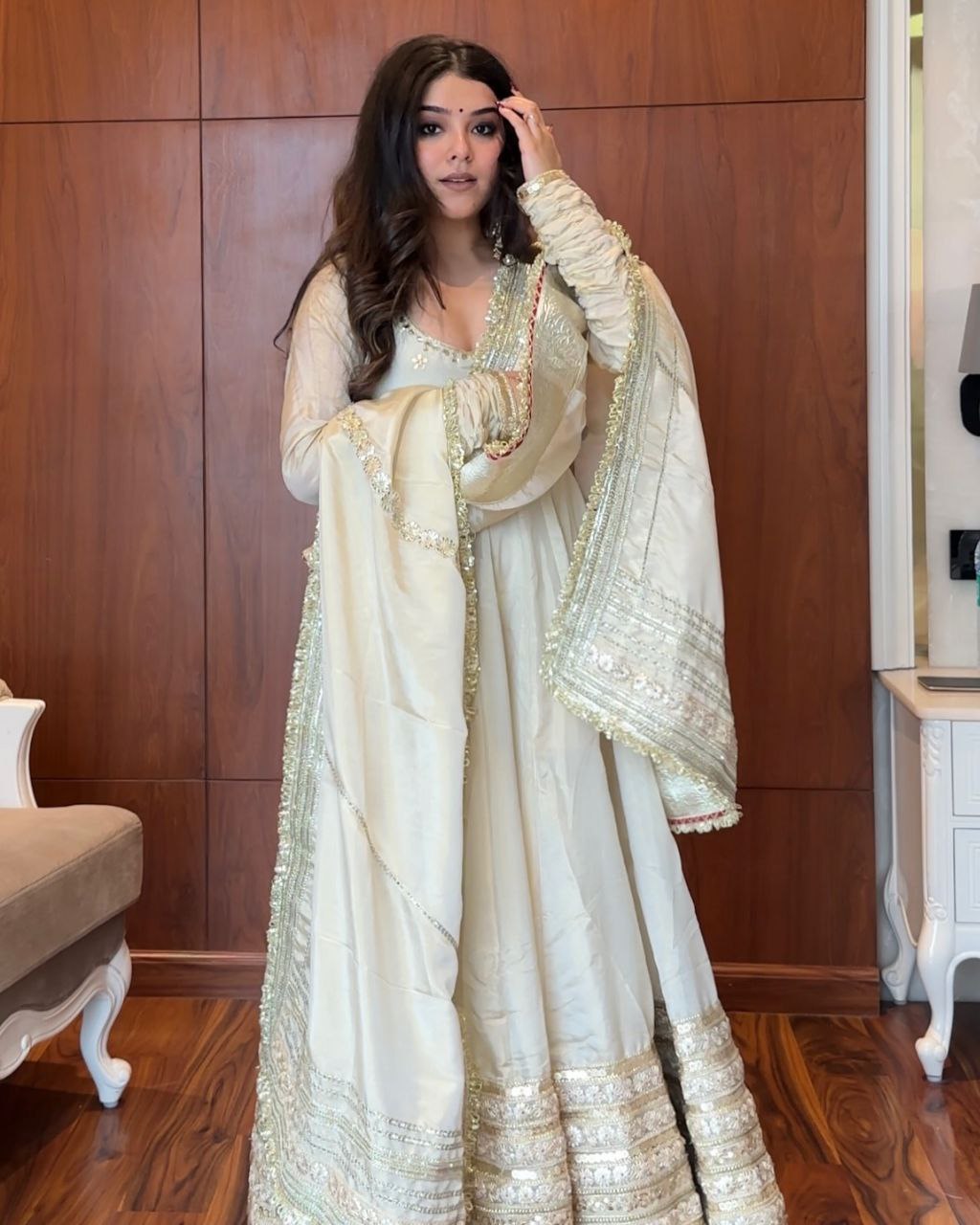 Yash Enterprise Of White Chinon Silk With Embroidery Zari Sequins-Work  Grab2Buy Yash Enterprise Grab2Buy