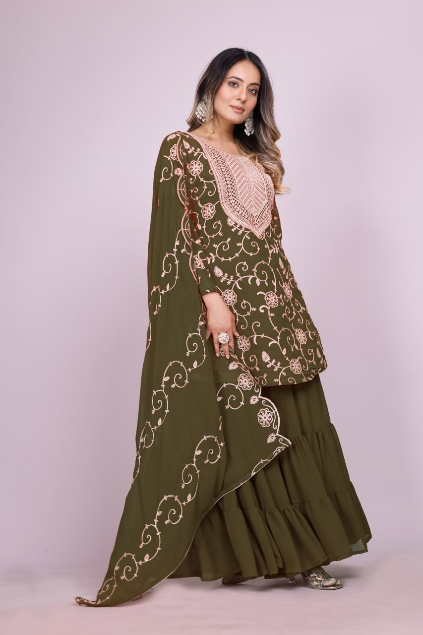 Yash Enterprise Mahendi Chinon Silk Party Wear Embroidery Suit Set  Grab2Buy Yash Enterprise Grab2Buy