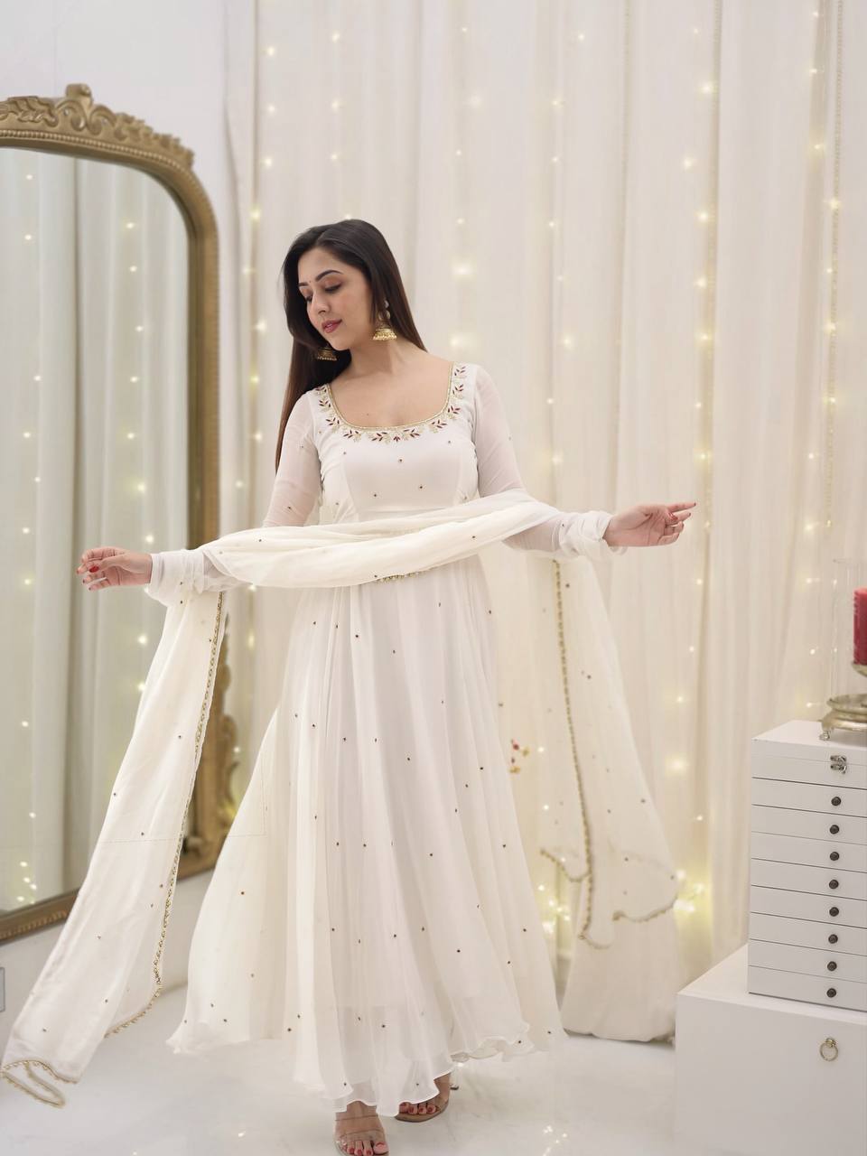 Yash Enterprise White Star Georgette Silk Embroidery Party Wear Uit Set  Grab2Buy Yash Enterprise Grab2Buy