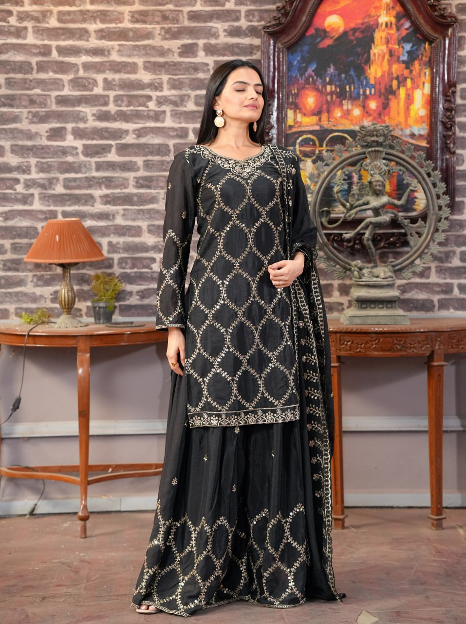 Yash Enterprise Black Chinon Silk Party Wear Embroidery Party Wear Suit Set  Grab2Buy Yash Enterprise Grab2Buy