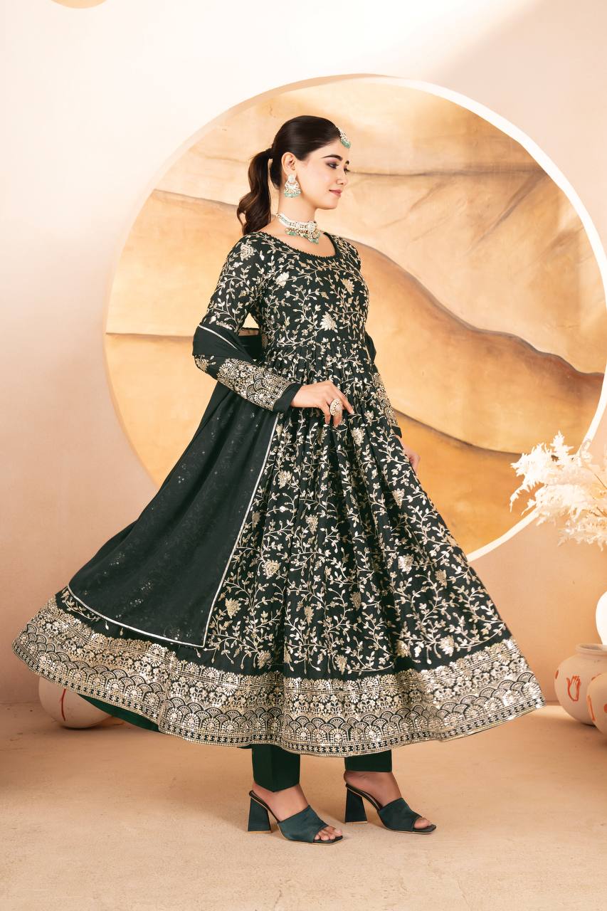 Yash Enterprise Dark Green Star Georgette Embroidered Suit Set  Grab2Buy Yash Enterprise Grab2Buy