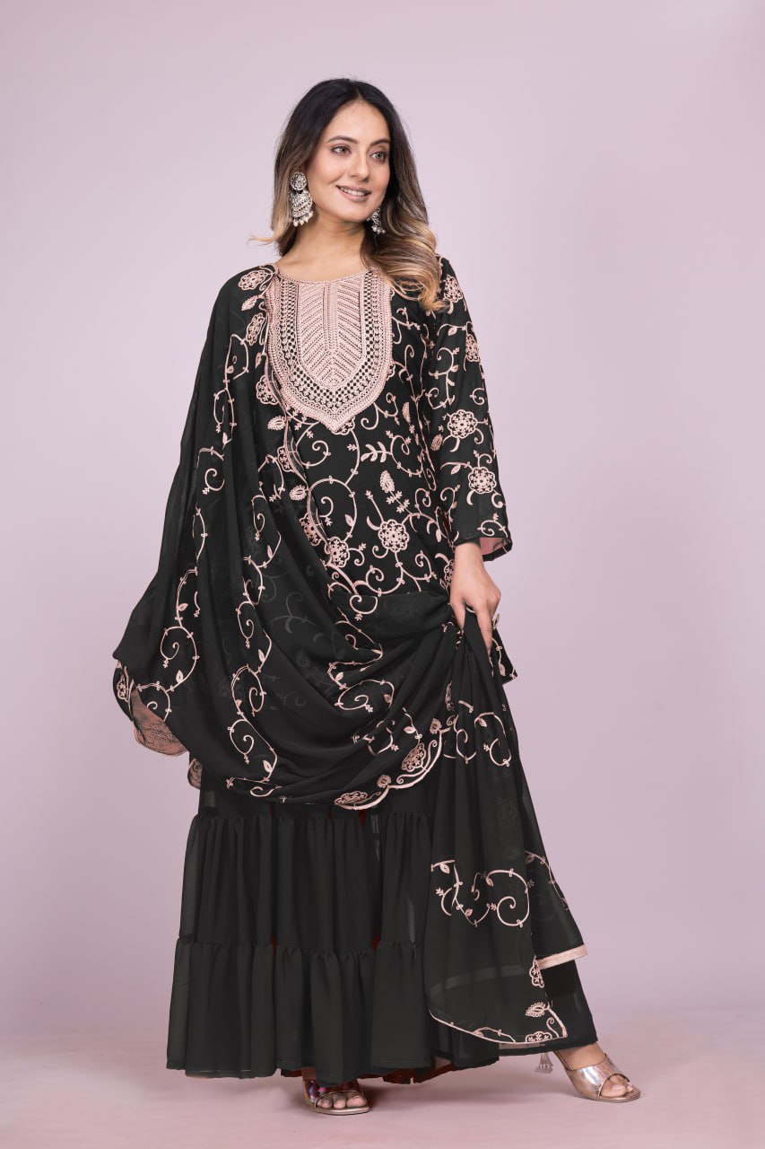Yash Enterprise Black Chinon Silk Party Wear Embroidery Suit Set  Grab2Buy Yash Enterprise Grab2Buy