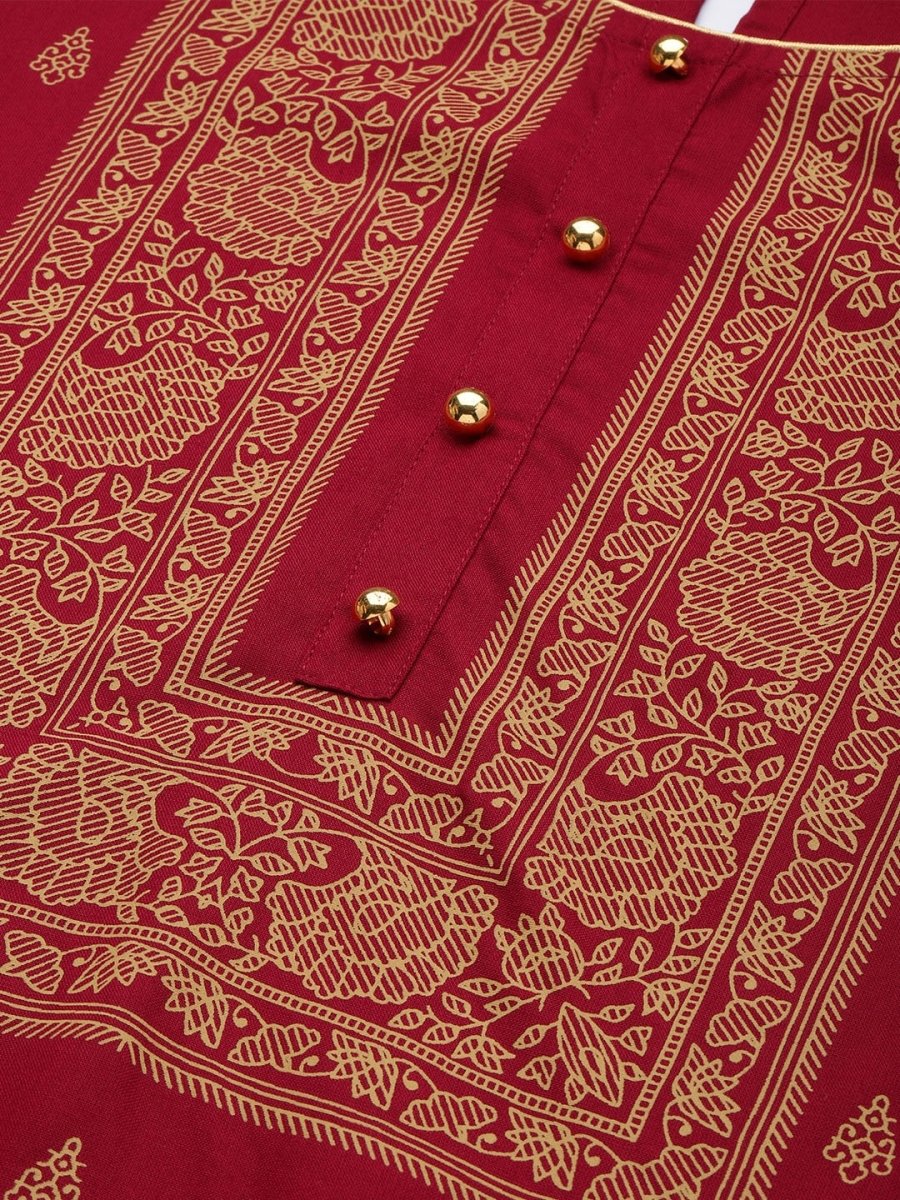 All About You Women Maroon Printed Kurta with Trousers