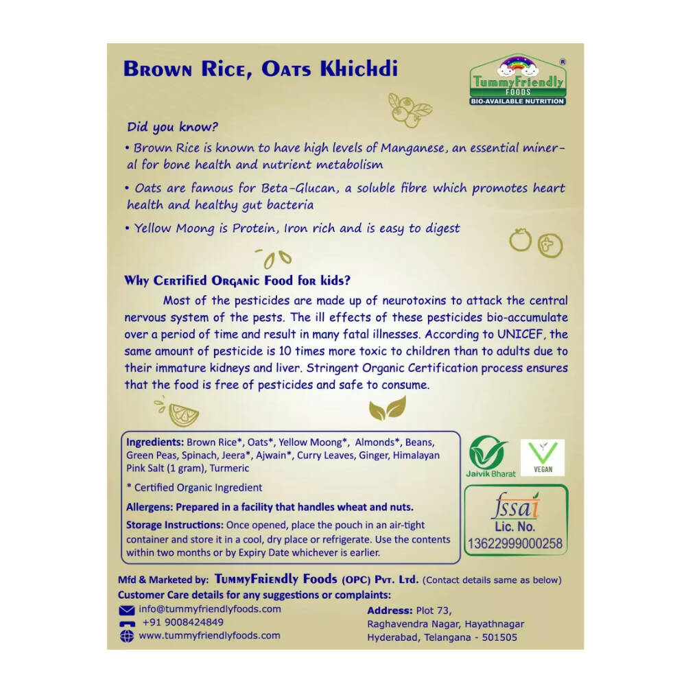 TummyFriendly Foods Organic Brown Rice, Oats Khichdi Mix for Toddler, 1 Year  Grab2Buy TummyFriendly Foods Grab2Buy