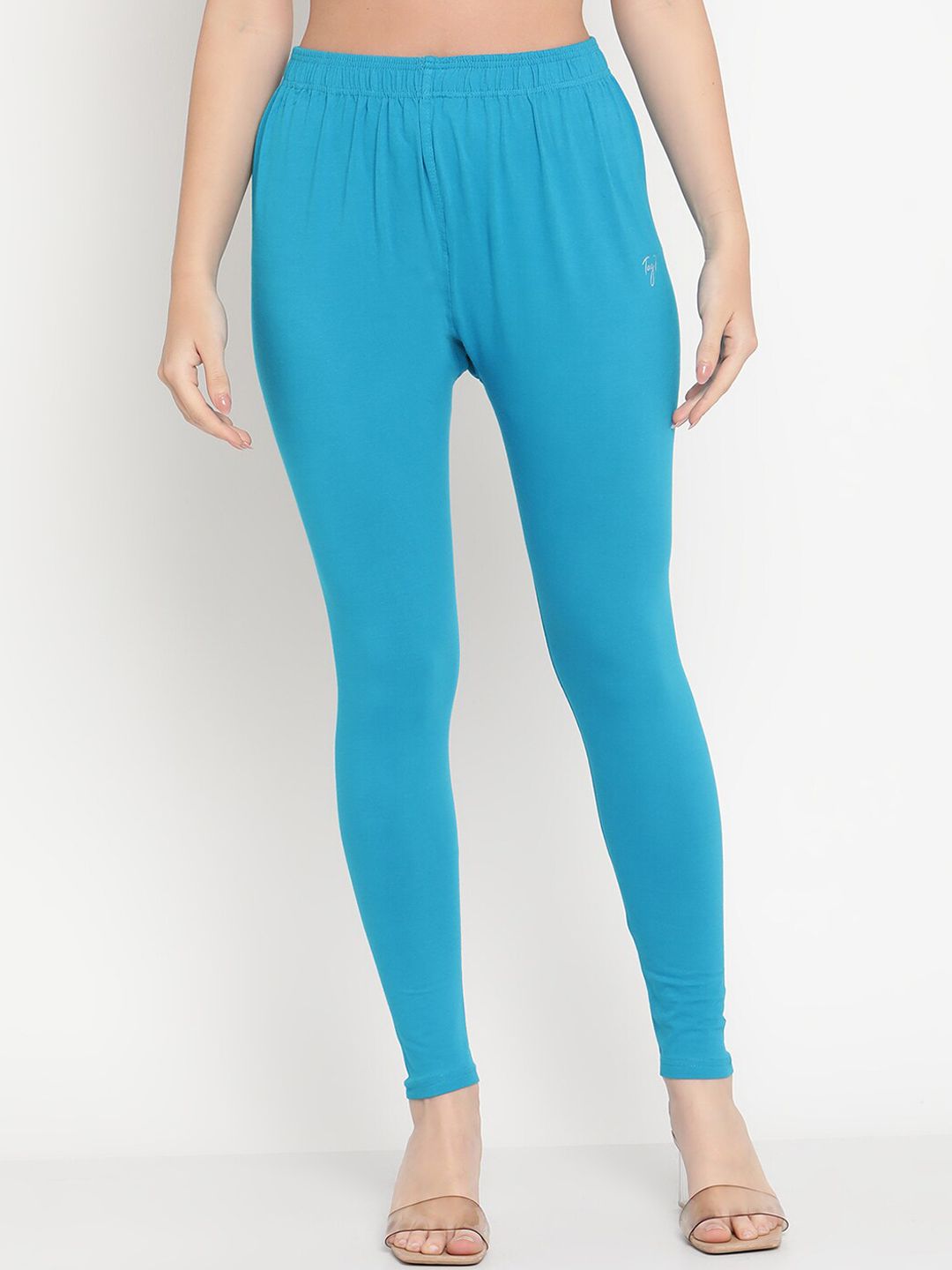 TAG 7 Women Pack of 2 Blue & Green Solid Comfort-Fit Ankle-Length Leggings