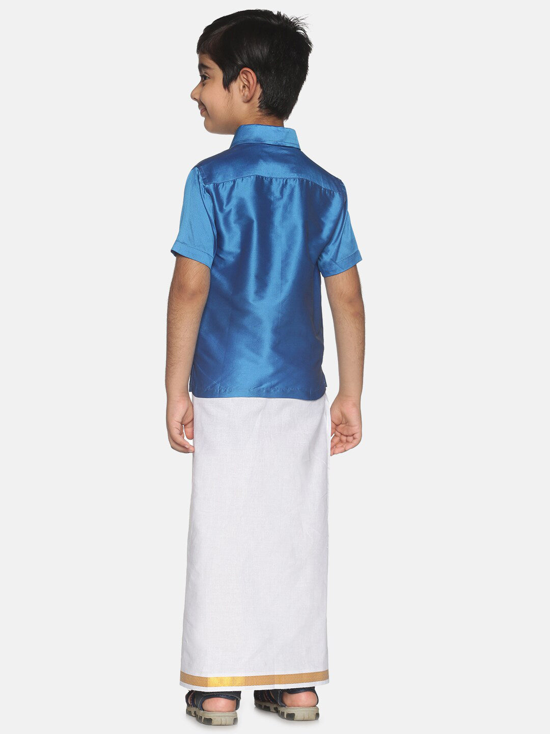 Sethukrishna Traditional Blue & White Shirt with Dhoti For Boys
