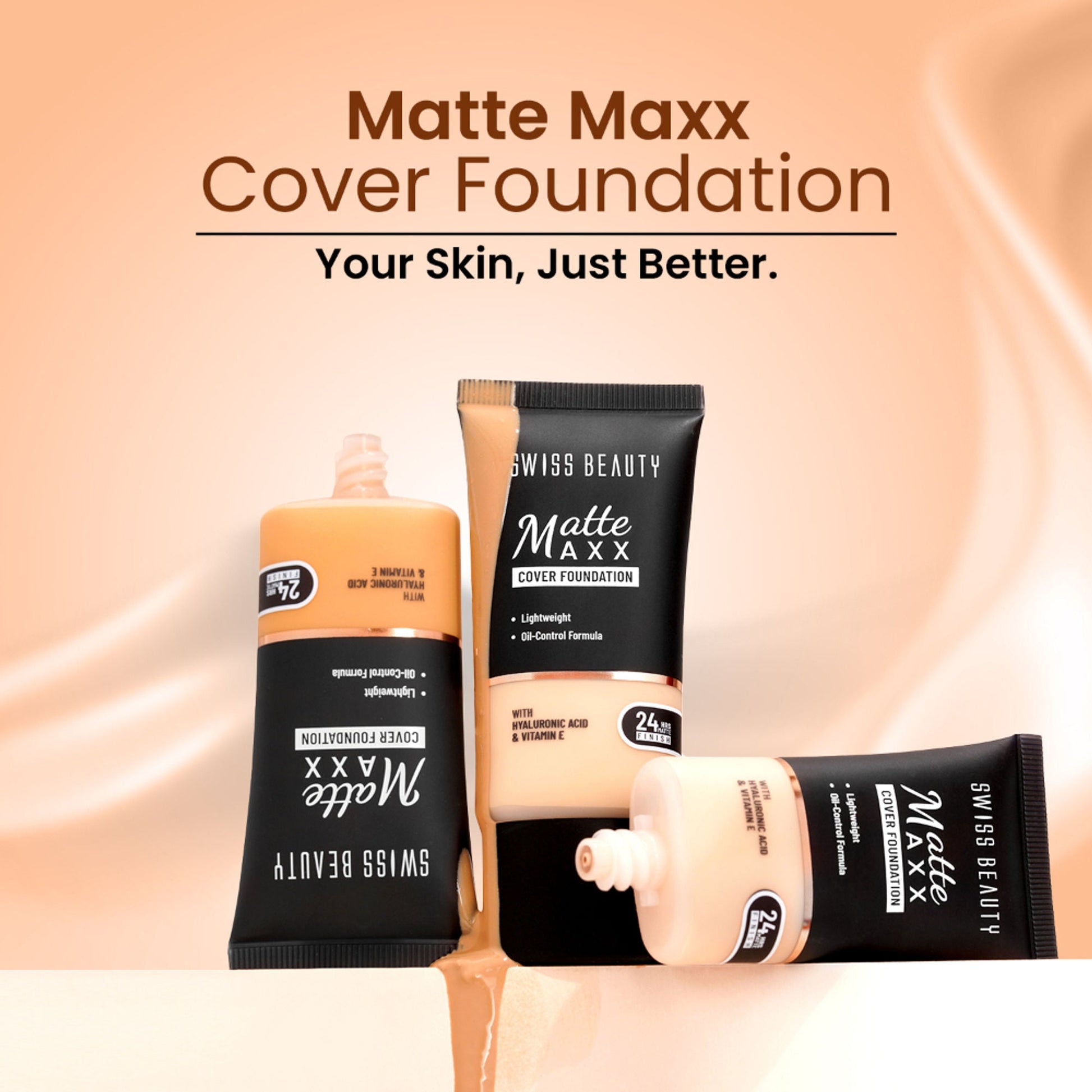 Swiss Beauty Matte Maxx Cover Foundation with Hyaluronic Acid & Vitamin E - 3 Light Warm