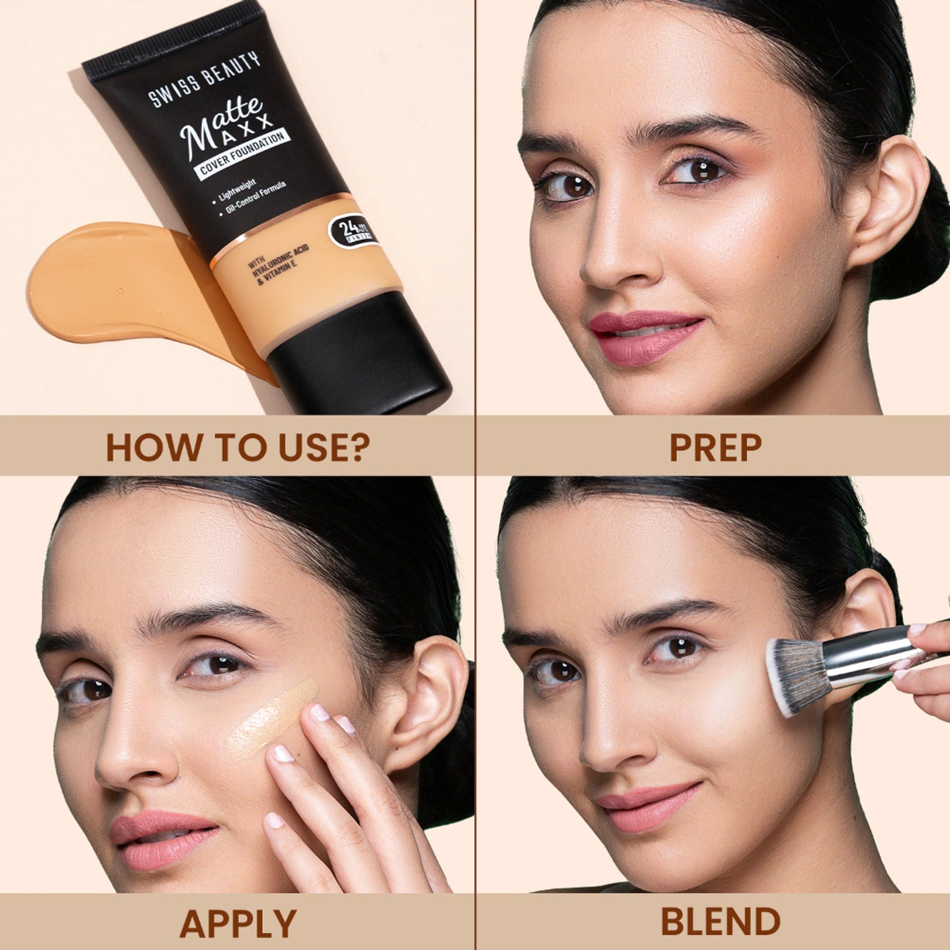 Swiss Beauty Matte Maxx Cover Foundation with Hyaluronic Acid & Vitamin E - 4 Medium Warm