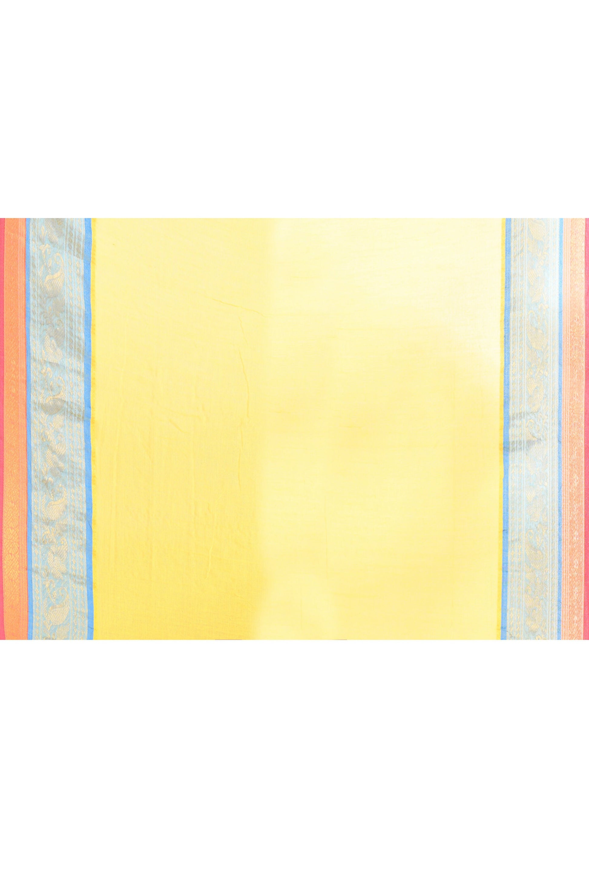 Piyari Fashion Women's Yellow Embellished Zari Border Cotton Saree