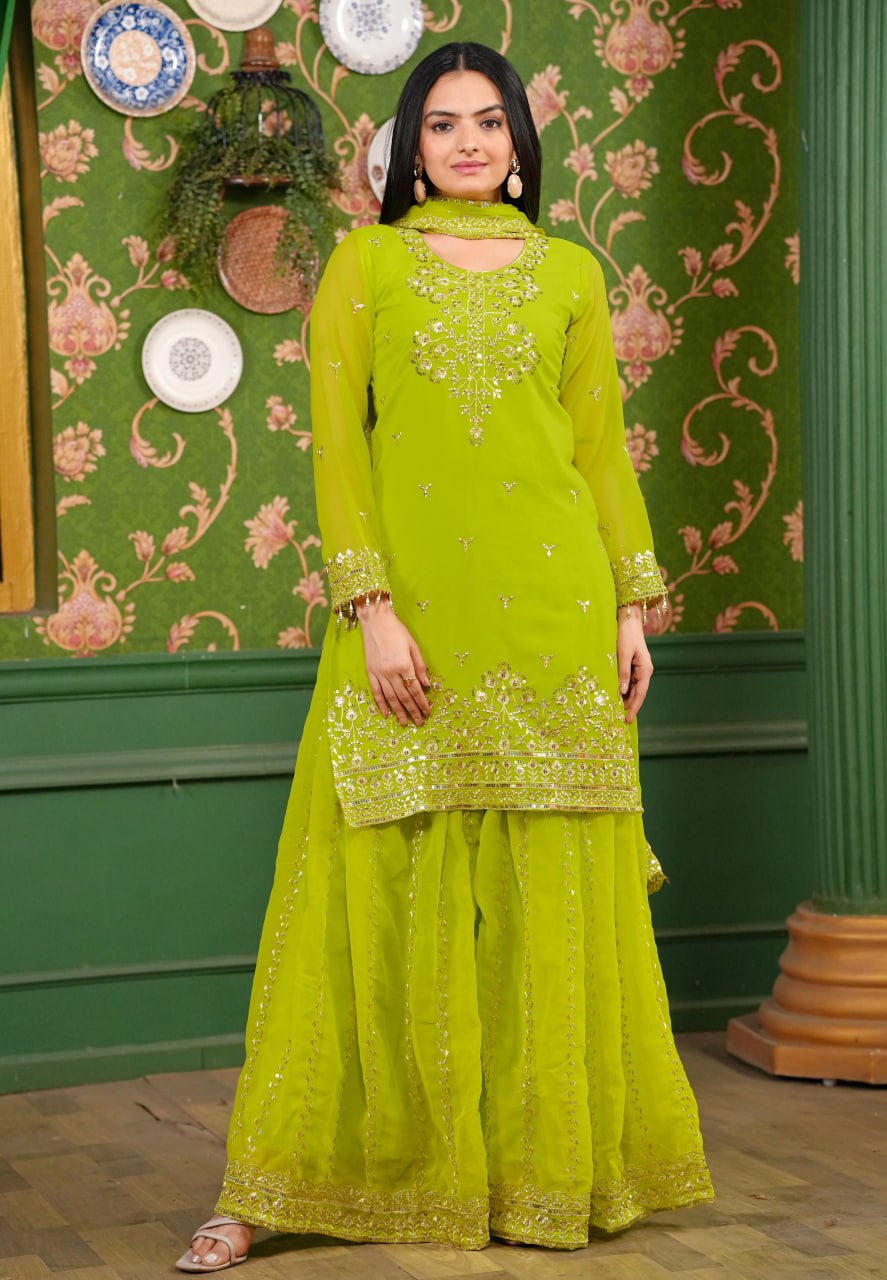 Yash Enterprise Green Georgette Party Wear Embroidery Party Wear Suit Set  Grab2Buy Yash Enterprise Grab2Buy