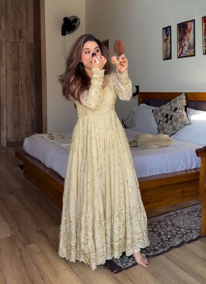 Yash Enterprise Cream Vichitra Silk Party Wear Embroidery Suit Set  Grab2Buy Yash Enterprise Grab2Buy