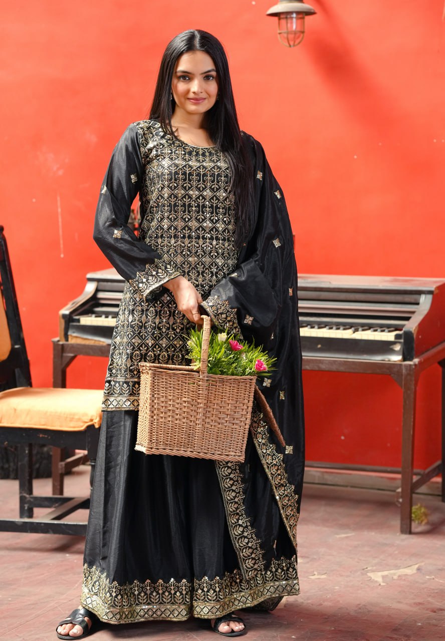Yash Enterprise Black Chinon Silk Party Wear Embroidery Party Wear Suit Set  Grab2Buy Yash Enterprise Grab2Buy
