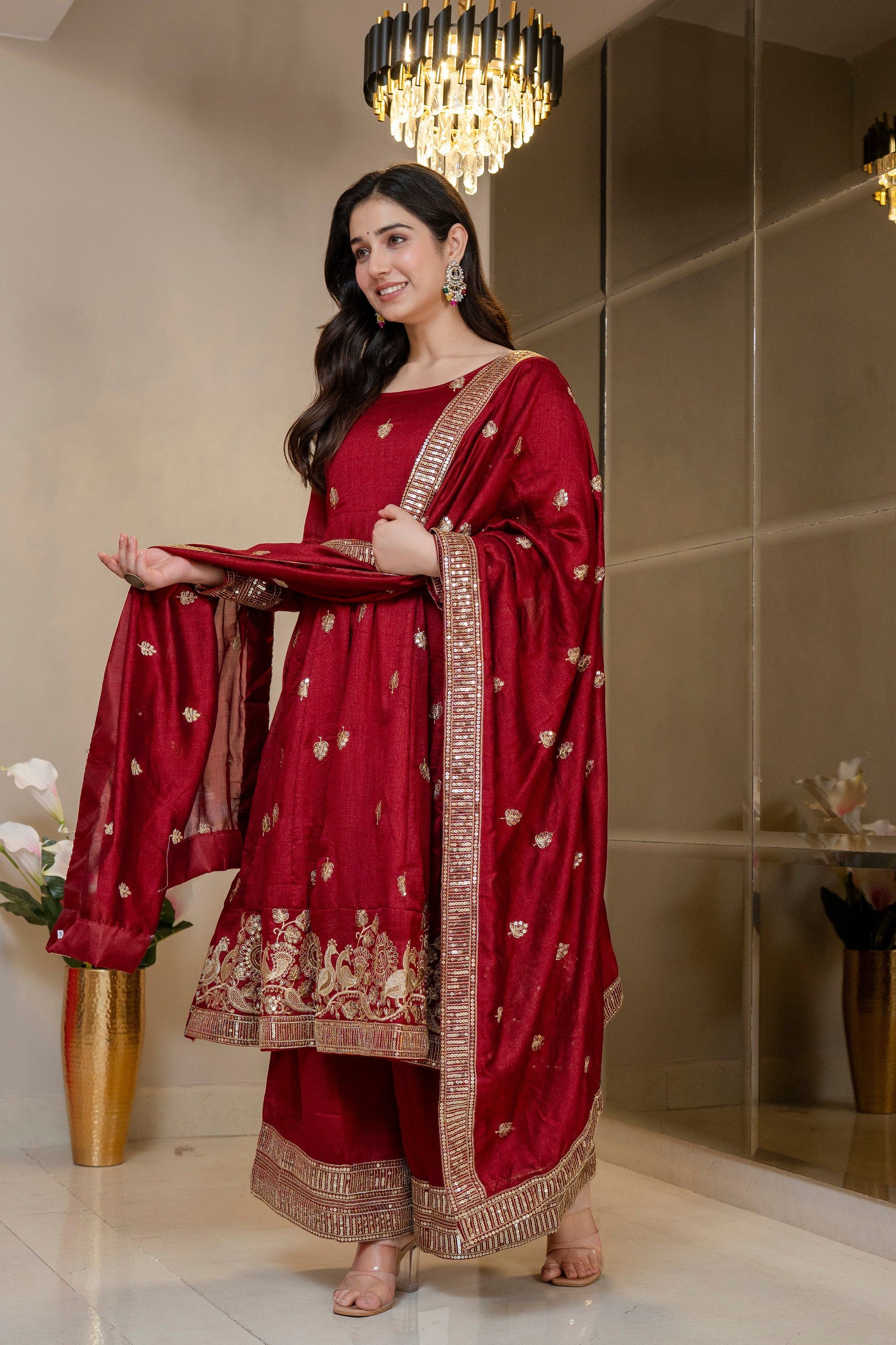 Yash Enterprise Maroon Simmar Silk Party Wear Embroidery Suit Set  Grab2Buy Yash Enterprise Grab2Buy