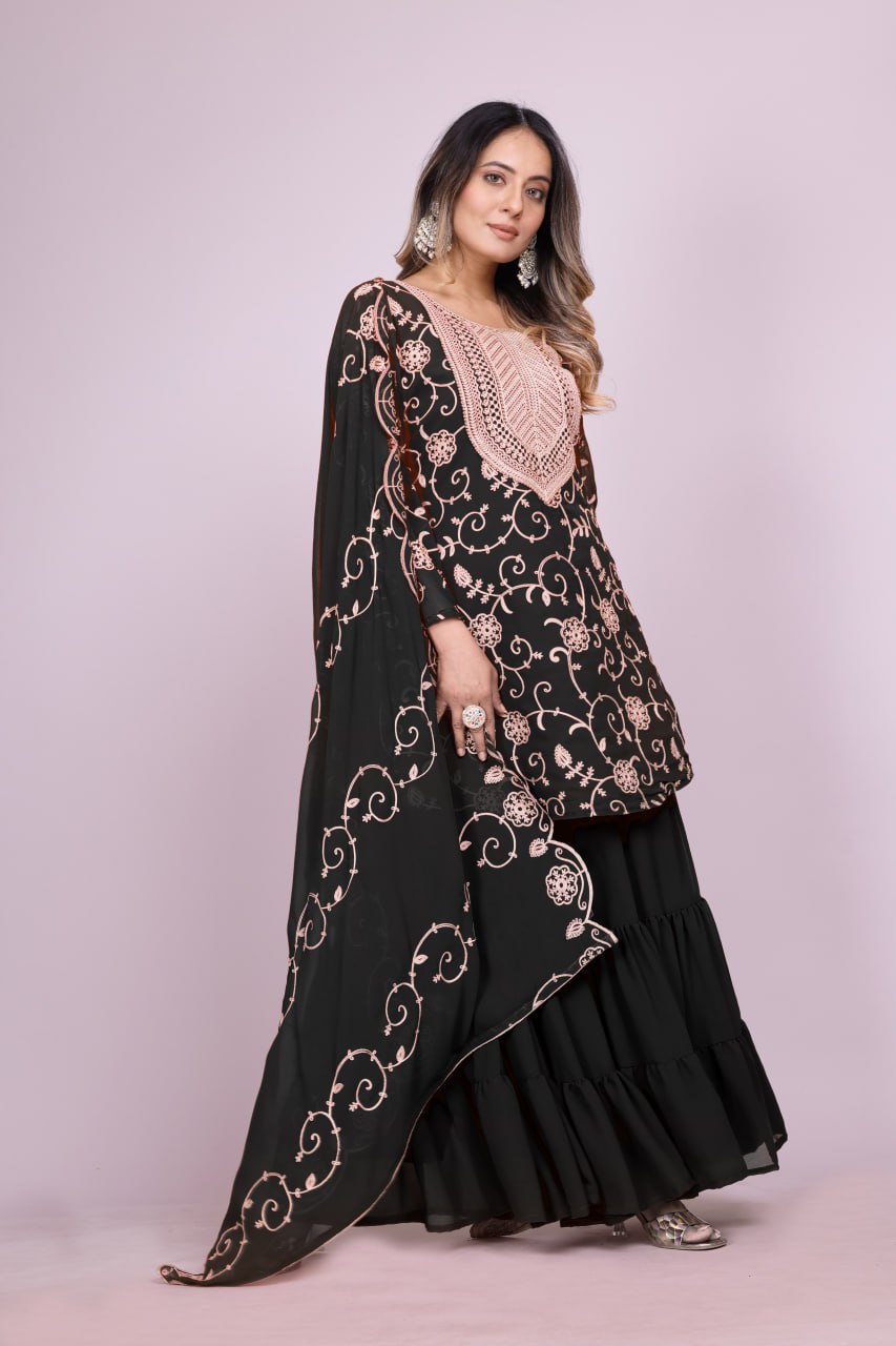Yash Enterprise Black Chinon Silk Party Wear Embroidery Suit Set  Grab2Buy Yash Enterprise Grab2Buy