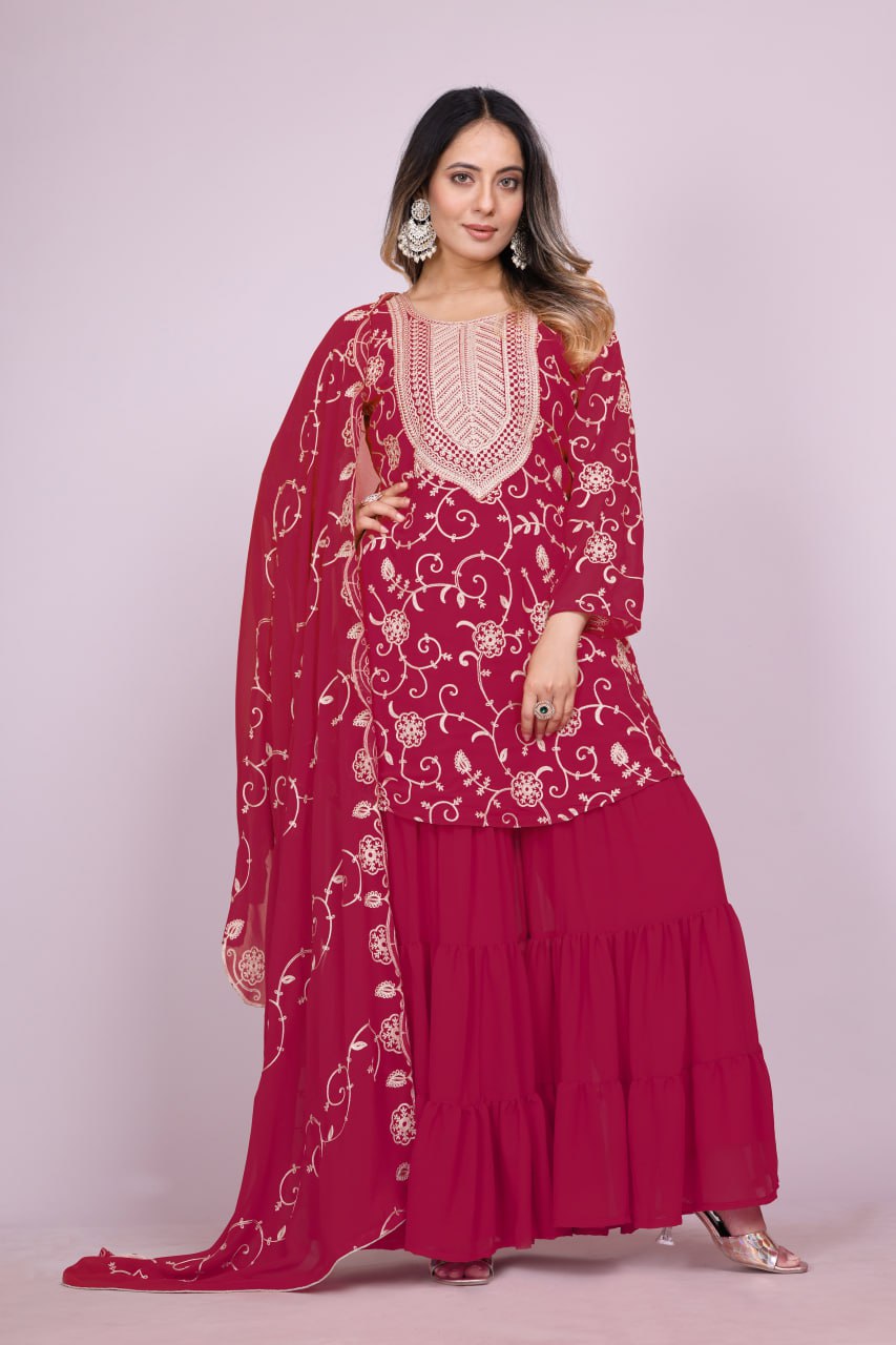 Yash Enterprise Maroon Chinon Silk Party Wear Embroidery Suit Set  Grab2Buy Yash Enterprise Grab2Buy