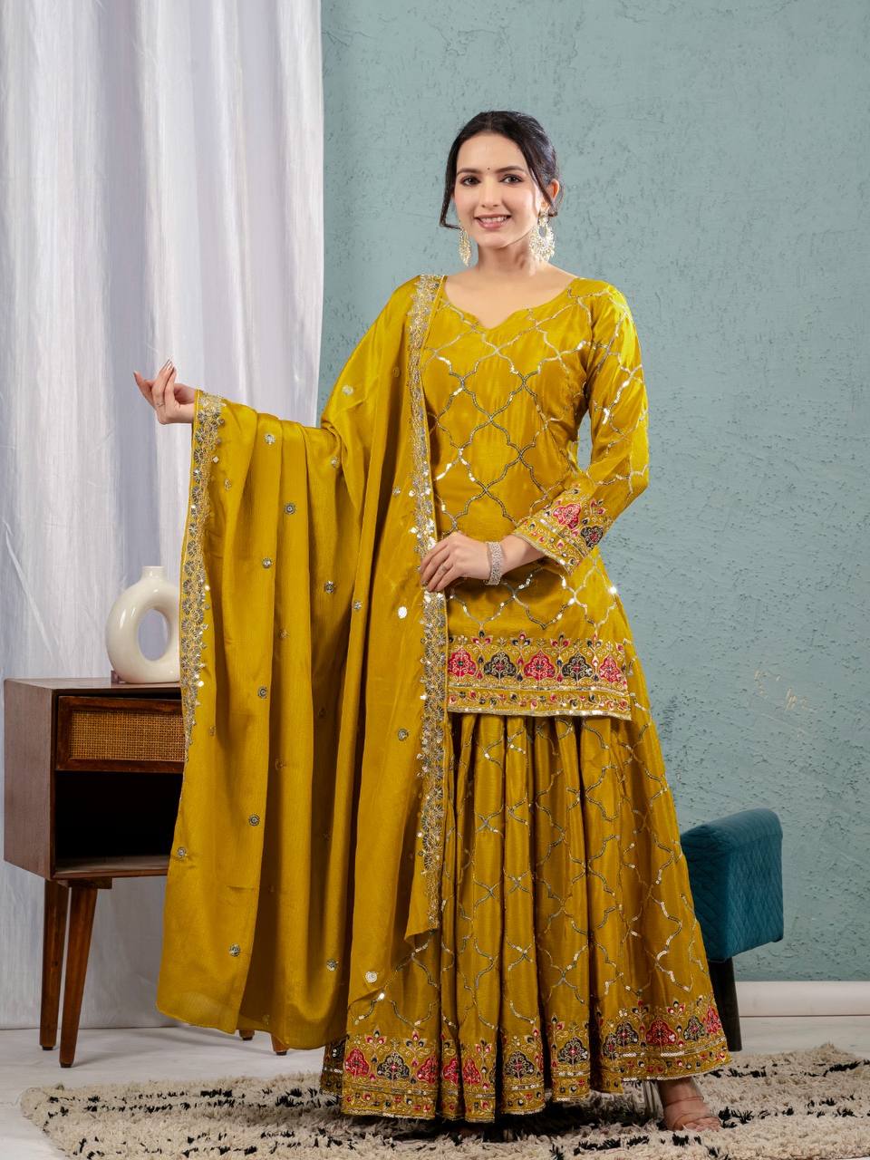 Yash Enterprise Yellow Georgette Embroidery Party Wear Suit Set  Grab2Buy Yash Enterprise Grab2Buy