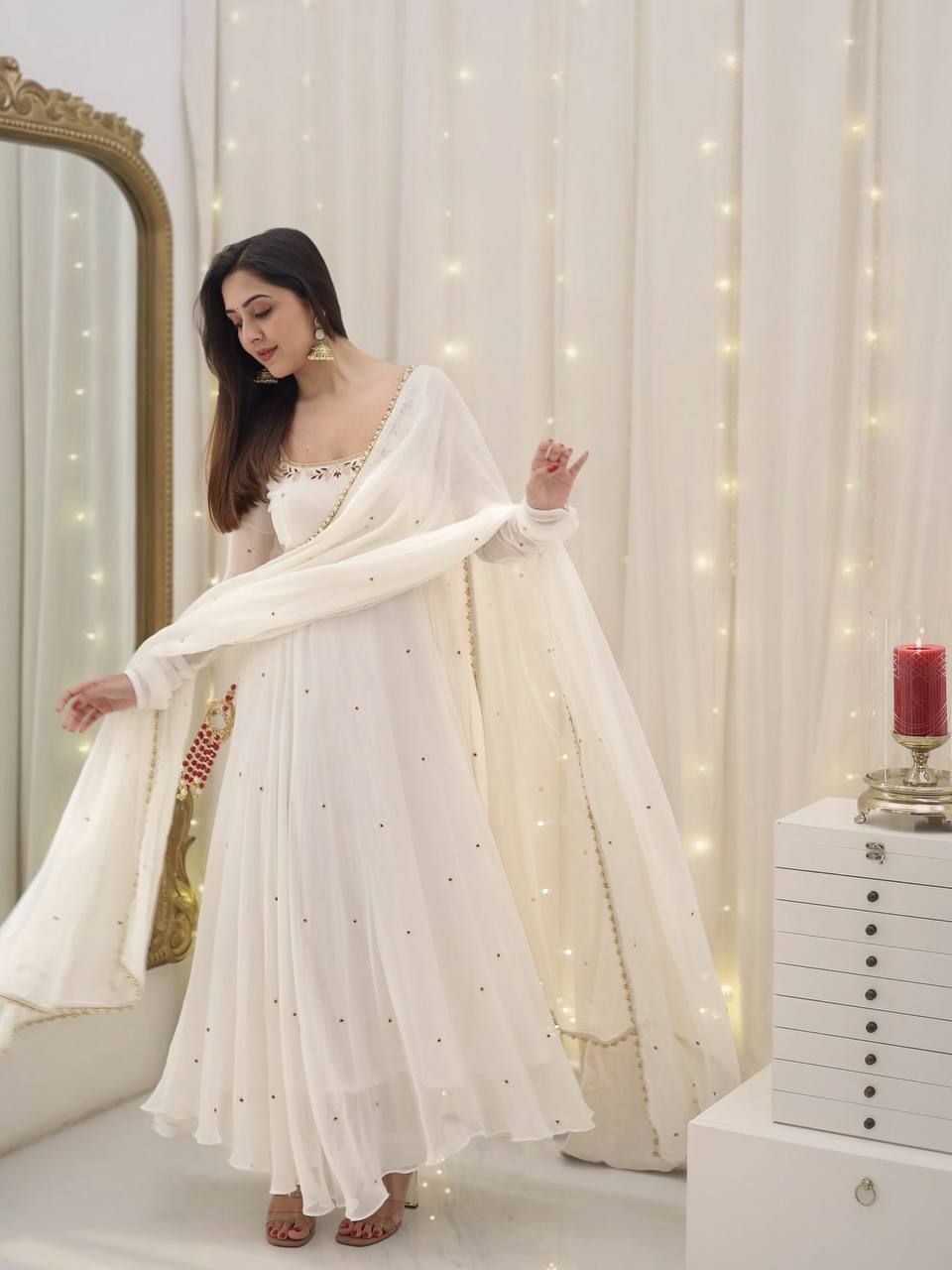 Yash Enterprise White Star Georgette Silk Embroidery Party Wear Uit Set  Grab2Buy Yash Enterprise Grab2Buy