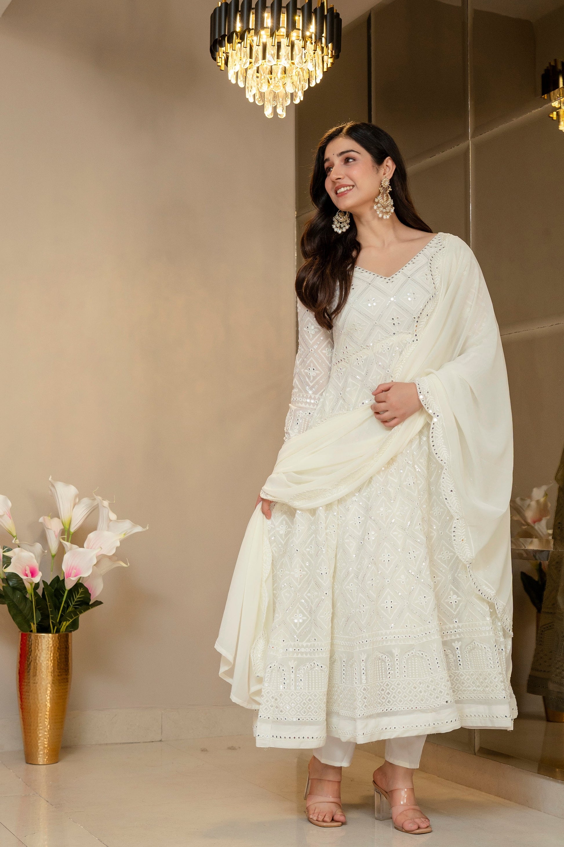 Yash Enterprise Off White Georgette Party Wear Embroidery Suit Set  Grab2Buy Yash Enterprise Grab2Buy