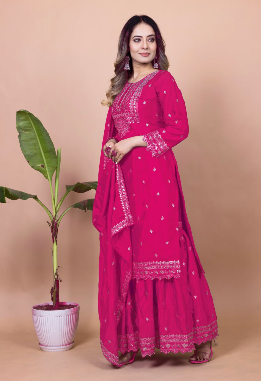Yash Enterprise Pink Chinon Silk Embroidery Party Wear Suit Set  Grab2Buy Yash Enterprise Grab2Buy
