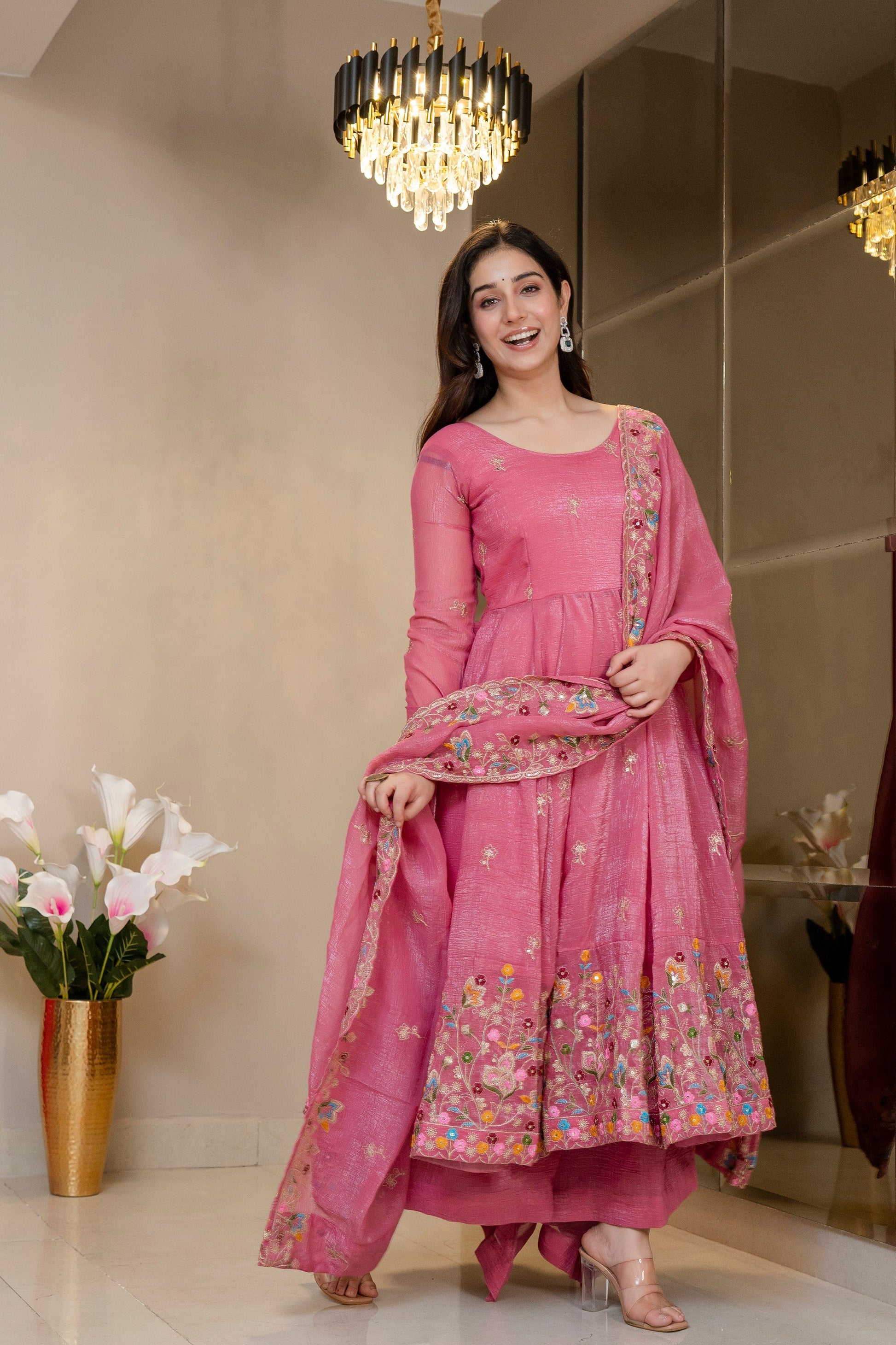 Yash Enterprise Dusty Rose Crunchy Silk Party Wear Embroidery Sharara Suit Set  Grab2Buy Yash Enterprise Grab2Buy