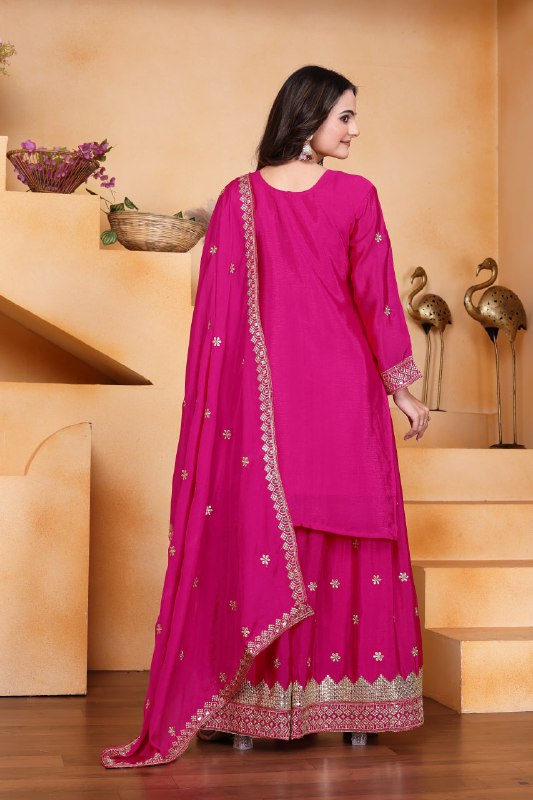 Yash Enterprise Pink Chinon Silk Party Wear Embroidery Suit Set  Grab2Buy Yash Enterprise Grab2Buy