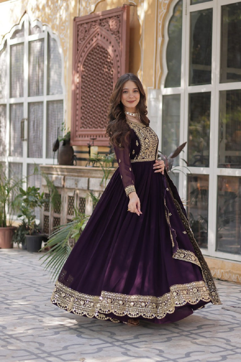 Yash Enterprise Wine Georgette Party Wear Embroidery Suit Set  Grab2Buy Yash Enterprise Grab2Buy