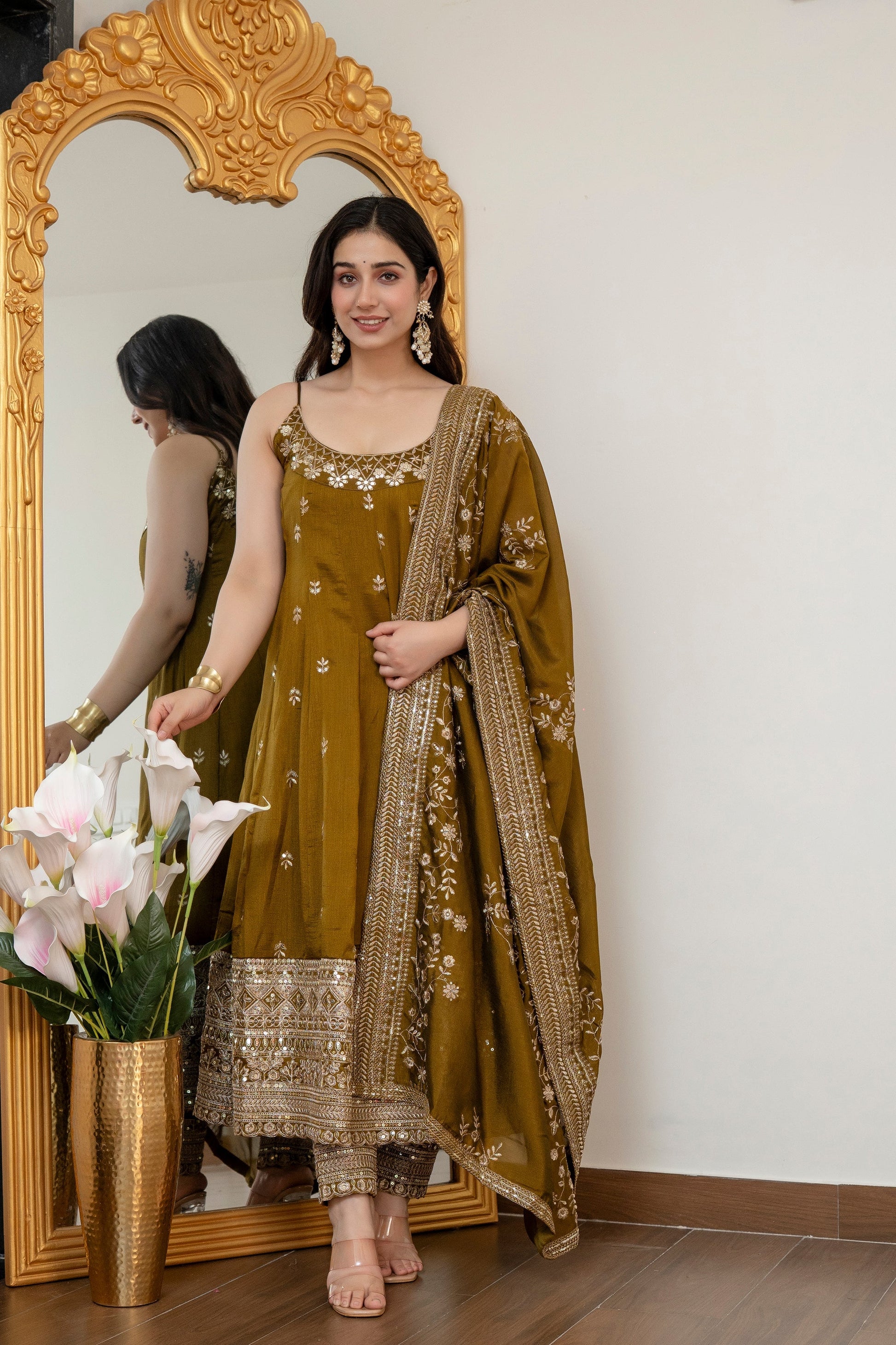 Yash Enterprise Mehndi Vichitra Silk Party Wear Embroidery Suit Set  Grab2Buy Yash Enterprise Grab2Buy