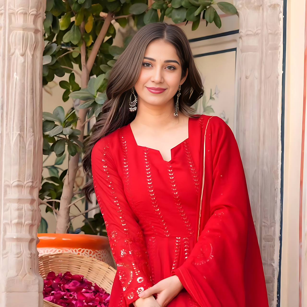Yash Enterprise Red Faux Georgette Embroidery Work Party Wear Suit Set  Grab2Buy Yash Enterprise Grab2Buy
