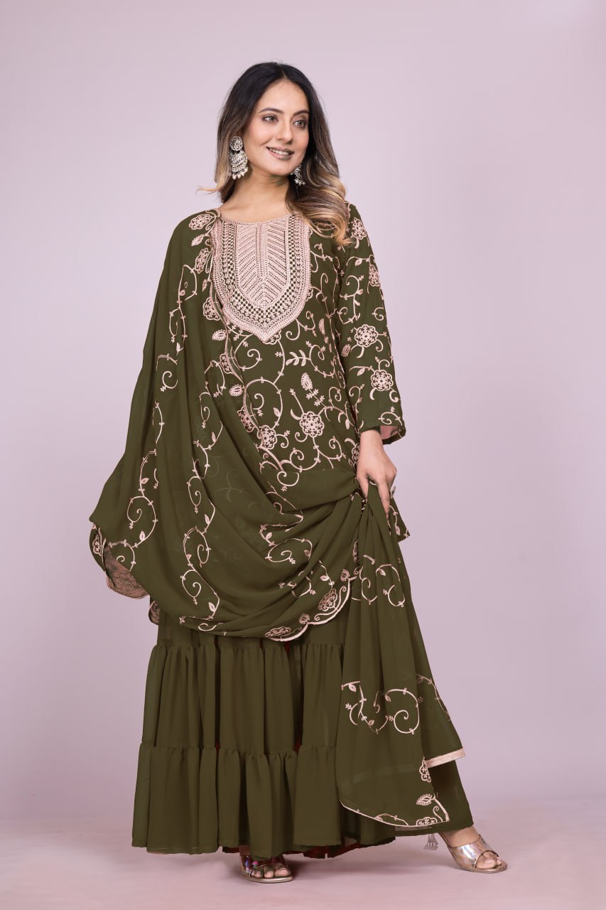 Yash Enterprise Mahendi Chinon Silk Party Wear Embroidery Suit Set  Grab2Buy Yash Enterprise Grab2Buy