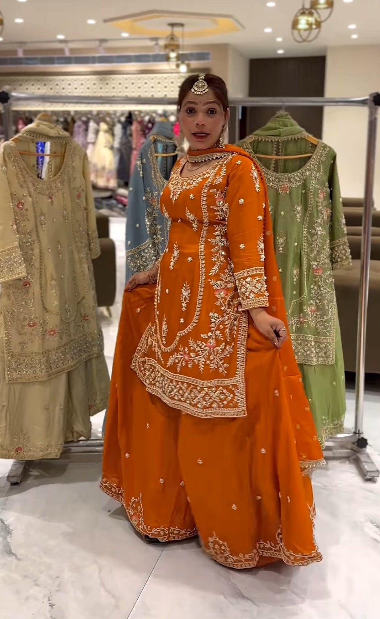 Yash Enterprise Orange Natural Crep Embroidery Party Wear Suit Set  Grab2Buy Yash Enterprise Grab2Buy