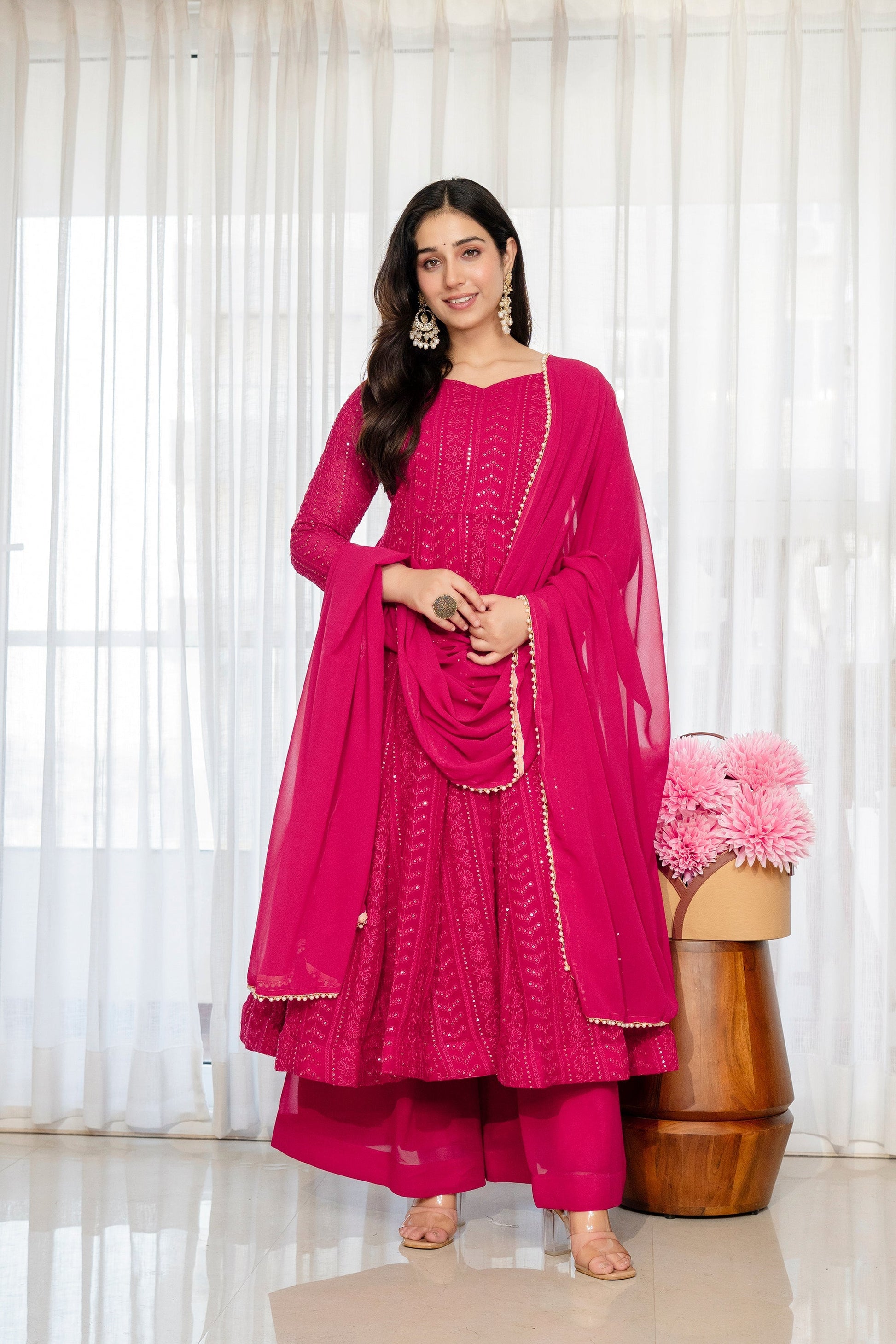 Yash Enterprise Rani Pink Blooming Silk Party Wear Embroidery Sharara Suit Set  Grab2Buy Yash Enterprise Grab2Buy