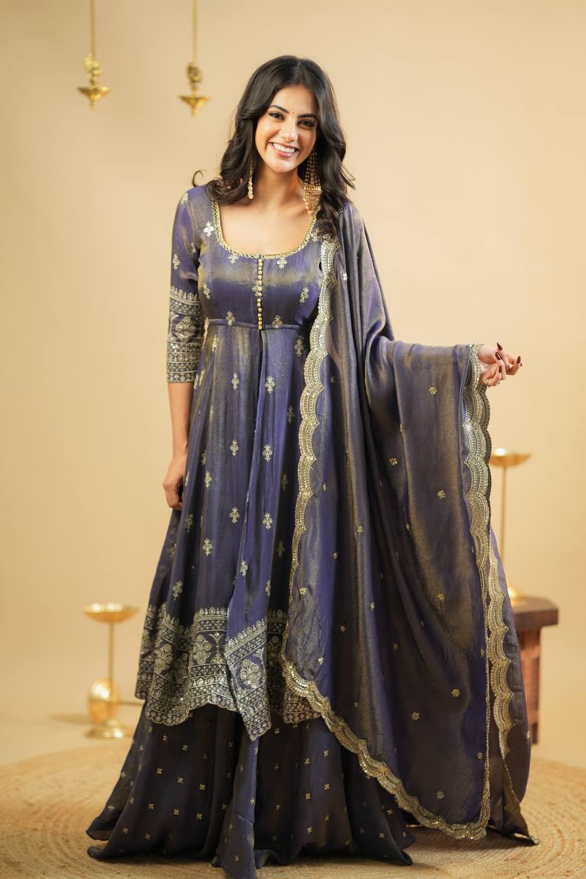 Yash Enterprise Light Purple Cosmo Silk Embroidery Suit Set  Grab2Buy Yash Enterprise Grab2Buy