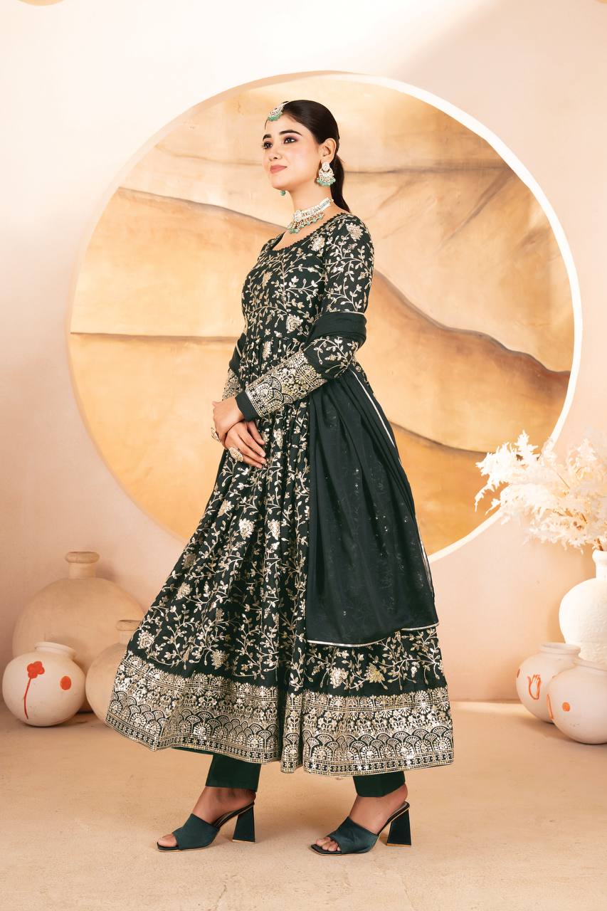 Yash Enterprise Dark Green Star Georgette Embroidered Suit Set  Grab2Buy Yash Enterprise Grab2Buy