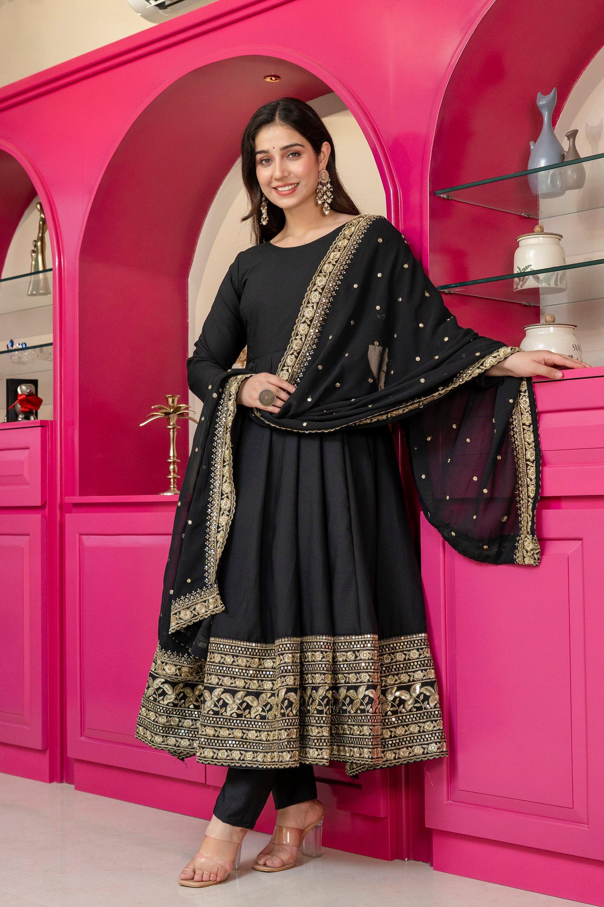 Yash Enterprise Black Rayon Party Wear Embroidery Suit Set  Grab2Buy Yash Enterprise Grab2Buy