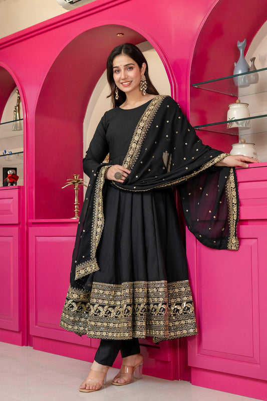 Yash Enterprise Black Rayon Party Wear Embroidery Suit Set  Grab2Buy Yash Enterprise Grab2Buy