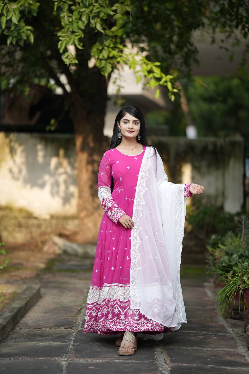 Yash Enterprise Pink Faux Georgette Embroidery Work Party Wear Suit Set  Grab2Buy Yash Enterprise Grab2Buy