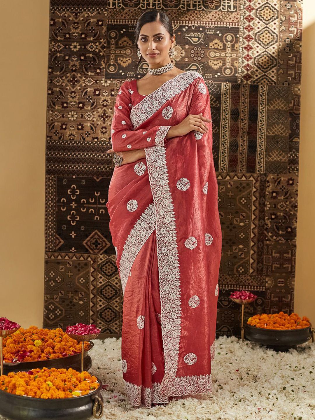 kasee Floral Chikankari Silk Blend Saree