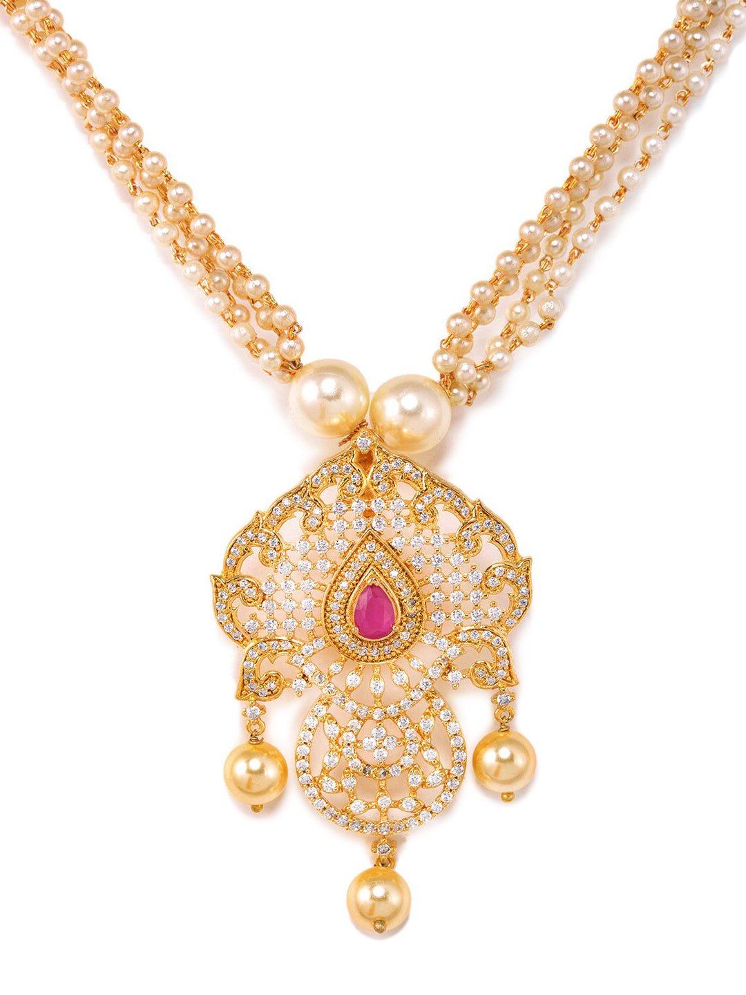 Saraf RS Jewellery Gold-Plated White & Magenta American Diamond Studded Jewellery Set - Grab2buy