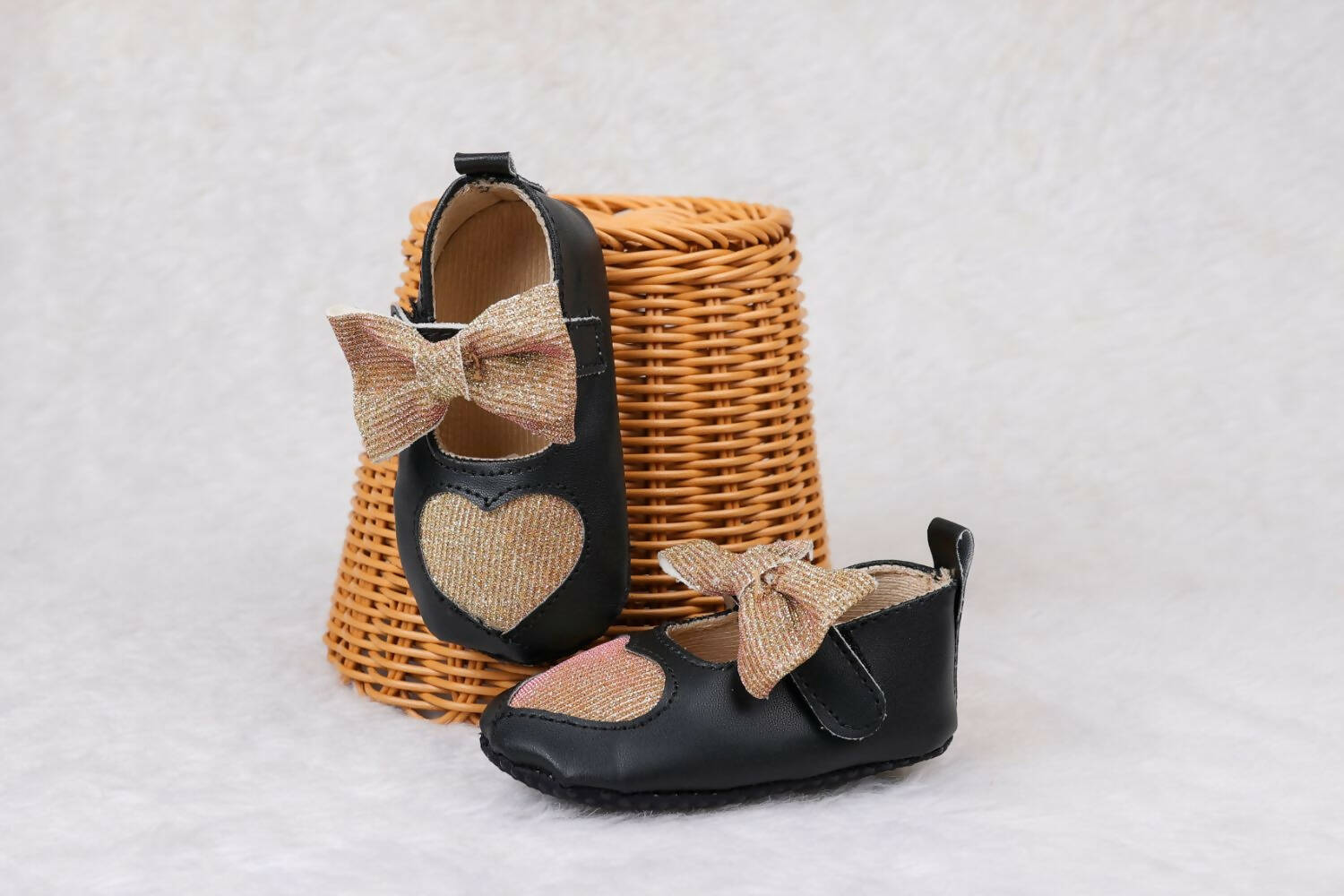 Tiny Bugs Girls Heart Bow Detailing Booties - Black & Gold  Grab2Buy Tiny Bugs Grab2Buy