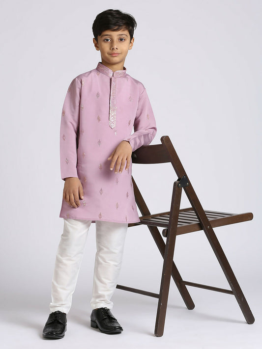 Joban Fashion Kids Island Traditional Ethnic Wear with Silk Sequence Embroidery Full Sleeves Kurta and Pyjama Set - Purple