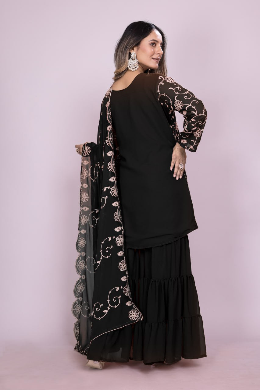 Yash Enterprise Black Chinon Silk Party Wear Embroidery Suit Set  Grab2Buy Yash Enterprise Grab2Buy