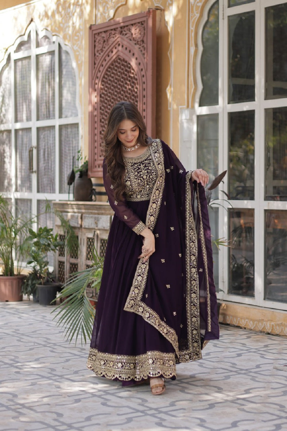 Yash Enterprise Wine Georgette Party Wear Embroidery Suit Set  Grab2Buy Yash Enterprise Grab2Buy