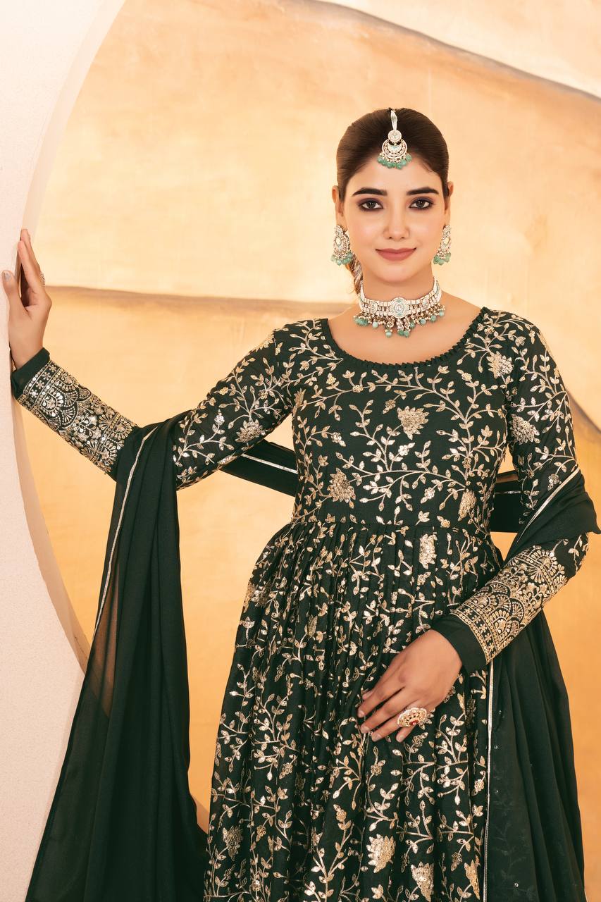 Yash Enterprise Dark Green Star Georgette Embroidered Suit Set  Grab2Buy Yash Enterprise Grab2Buy