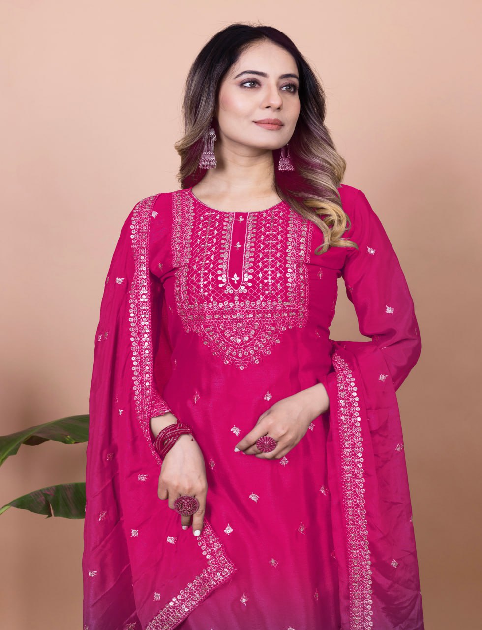 Yash Enterprise Pink Chinon Silk Embroidery Party Wear Suit Set  Grab2Buy Yash Enterprise Grab2Buy