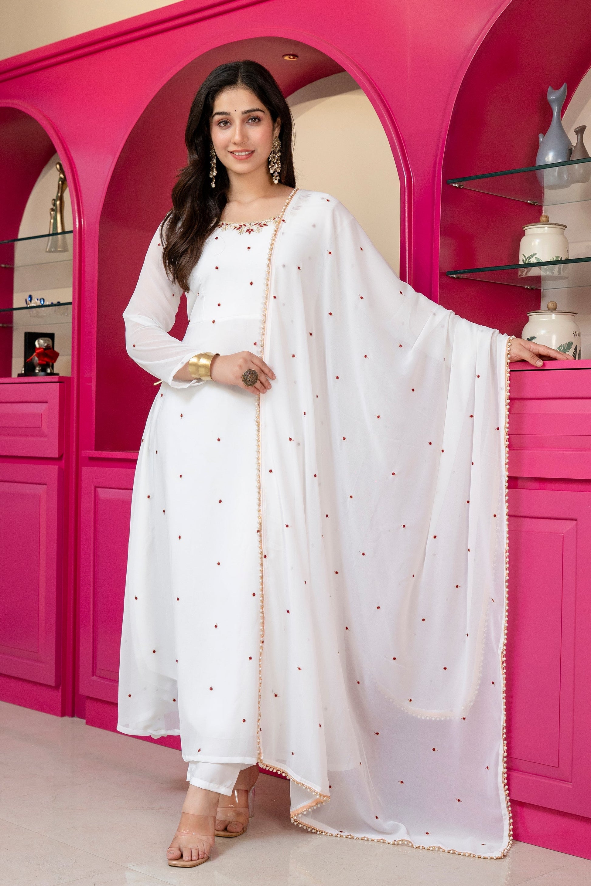 Yash Enterprise White Georgette Party Wear Embroidery Suit Set  Grab2Buy Yash Enterprise Grab2Buy