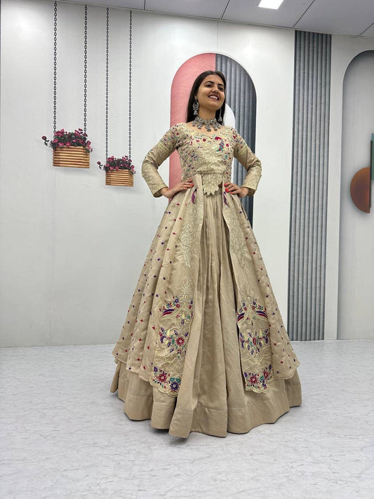Yash Enterprise Cream Vichitra Silk Party Wear Embroidery Crop Top With Blouse Lehenga Choli  Grab2Buy Yash Enterprise Grab2Buy