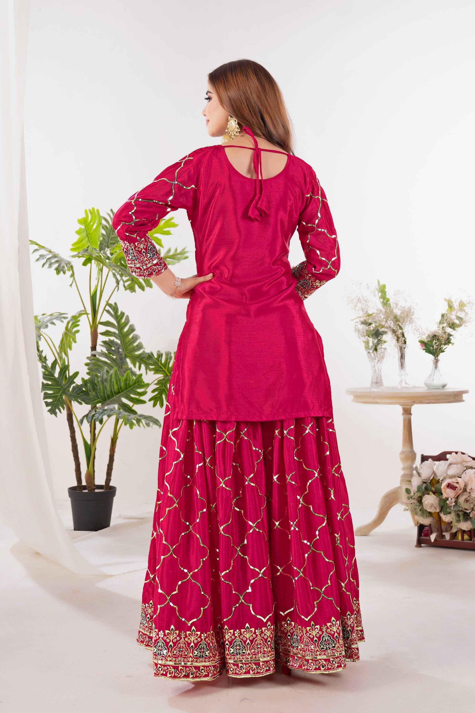 Yash Enterprise Red Chinnon Silk Embroidery Party Wear Suit Set  Grab2Buy Yash Enterprise Grab2Buy