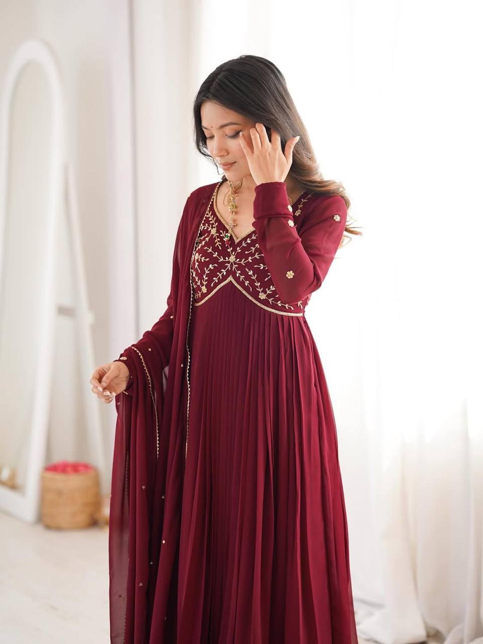 Yash Enterprise Maroon Faux Georgette Party Wear Embroidery Suit Set  Grab2Buy Yash Enterprise Grab2Buy